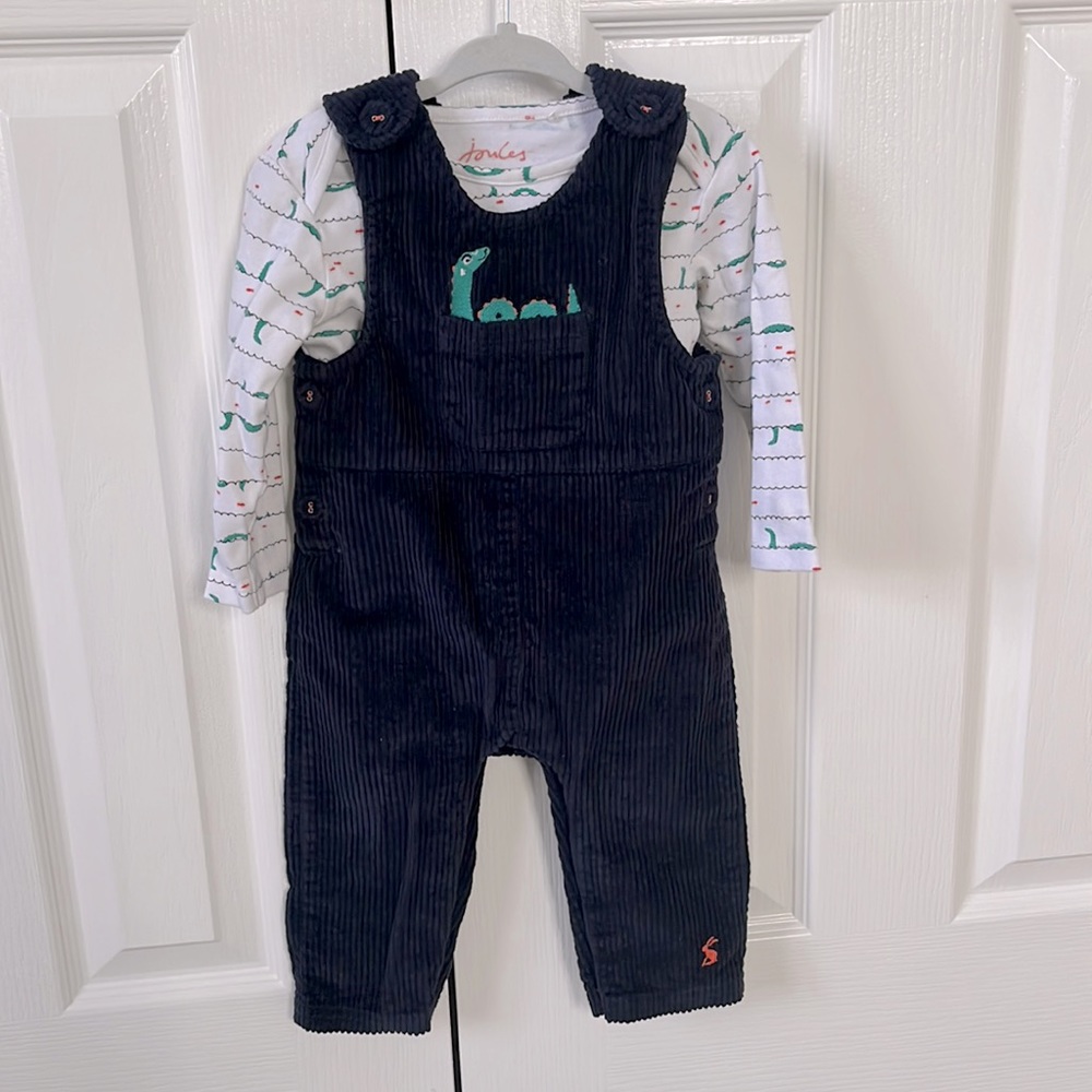 Joules Navy Corduroy Nessie Overalls and Shirt, 9-12 mos
